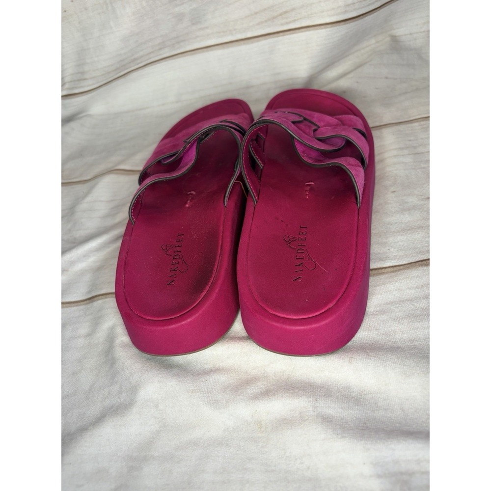 Naked Feet Pink Suede Platform Sandals 7.5 Slide Barbiecore - Picture 3 of 5